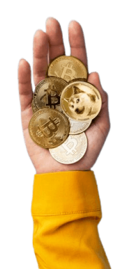 Hand holding cryptocurrency coins